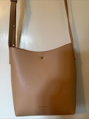 Minimalist Tan Samara Crossbody Bucket Bag with Adjustable Strap